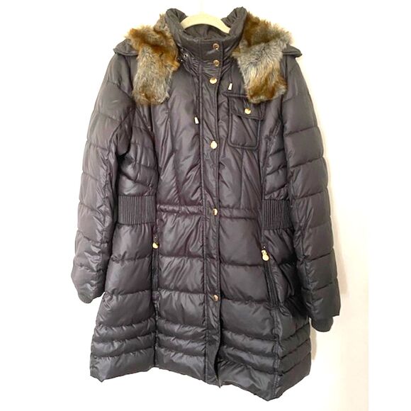 Laundry by Design Gray Puffer Coat Faux Fur Hood Removable Trim Insulated Sz 1X - Picture 1 of 11